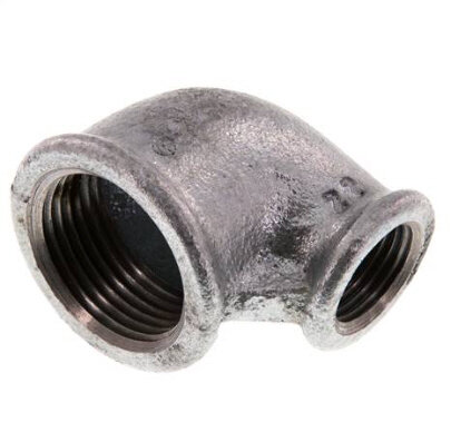 90°-Winkel Rp 1"-Rp 1/2", Temperguss verzinkt