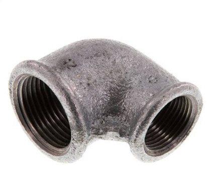 90°-Winkel Rp 1"-Rp 3/4", Temperguss verzinkt