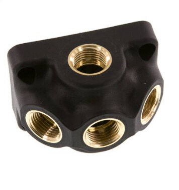 Wanddose (Luftweiche) G 1/2"-3 x G 1/2", Endverteilerdose ohne Durchgangsgewinde