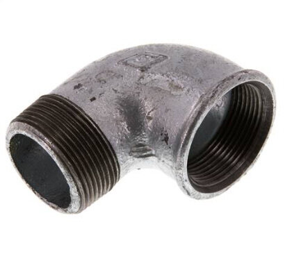 90°-Einschraubwinkel Rp 1-1/2"(IG)-R 1-1/2"(AG), Temperguss verzinkt