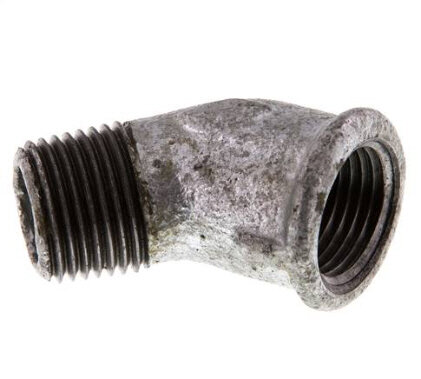 45°-Einschraubwinkel Rp 1/2"(IG)-R 1/2"(AG), Temperguss verzinkt