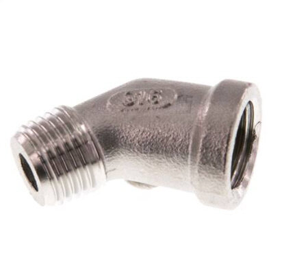 45°-Einschraubwinkel Rp 1/4"(IG)-R 1/4"(AG), Edelstahl 1.4408