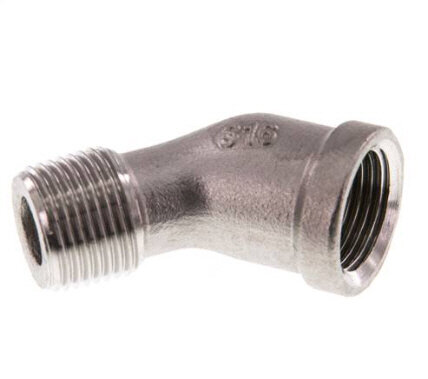 45°-Einschraubwinkel Rp 3/8"(IG)-R 3/8"(AG), Edelstahl 1.4408