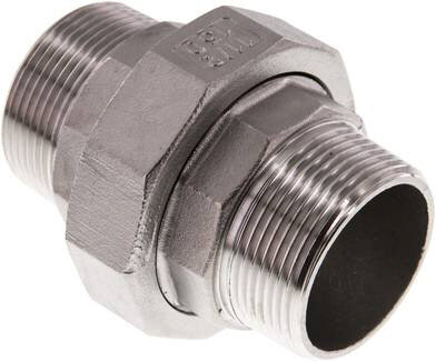 Doppelnippel trennbar R 1-1/2" flach dichtend, Edelstahl 1.4408