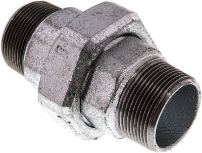 Doppelnippel trennbar R 1-1/2" flach dichtend, Temperguss verzinkt