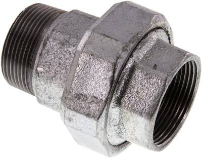 Verschraubung flach dichtend Rp/R 1-1/2" (IG/AG), Temperguss verzinkt