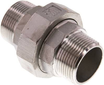 Doppelnippel trennbar R 1-1/4" flach dichtend, Edelstahl 1.4408