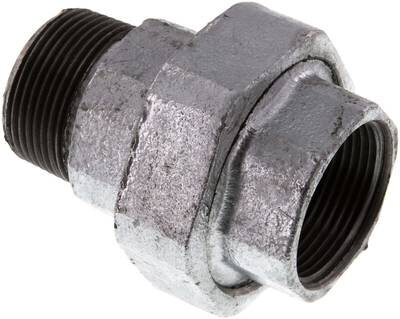 Verschraubung flach dichtend Rp/R 1-1/4" (IG/AG), Temperguss verzinkt