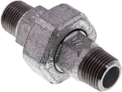 Doppelnippel trennbar R 1/2" flach dichtend, Temperguss verzinkt