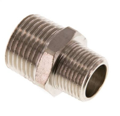 Doppelnippel R 1/2"-R 3/8", Messing vernickelt