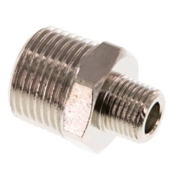 Doppelnippel R 3/8"-R 1/8", Messing vernickelt