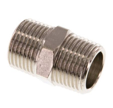 Doppelnippel R 3/8"-R 3/8", Messing vernickelt