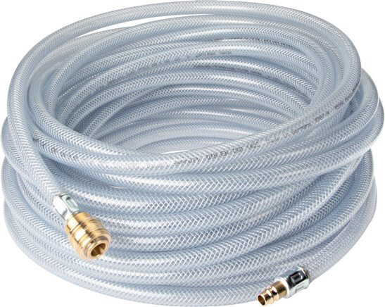 PVC-Gewebeschlauch 9 (3/8")x15mm, 10mtr. mit Kupplung & Stecker