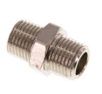 Doppelnippel R 1/8"-R 1/8", Messing vernickelt